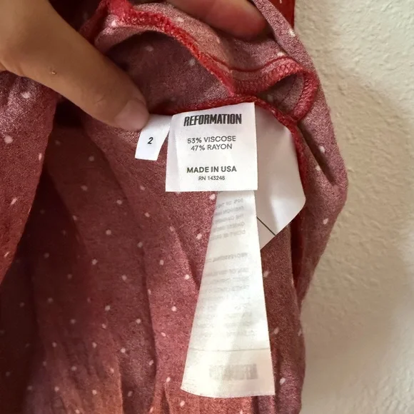 Reformation Rust Red Polka Dot Deep V Long-Sleeve Dress - Picture 6 of 8